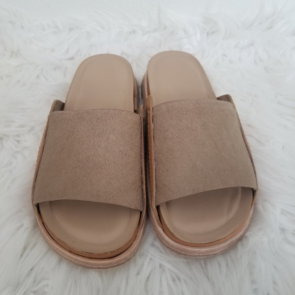 Stacked Leather Slide Sandals - Tan - Picture 2 of 10